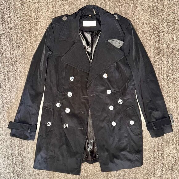 Calvin Klein Women's Double Breasted Black Button Trench Coat Jacket Size Small - Picture 7 of 15